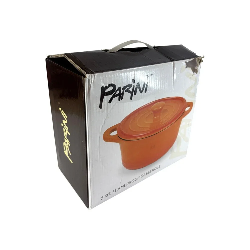Parini 2 Qt Flameproof Casserole Dish w/ Lid Orange